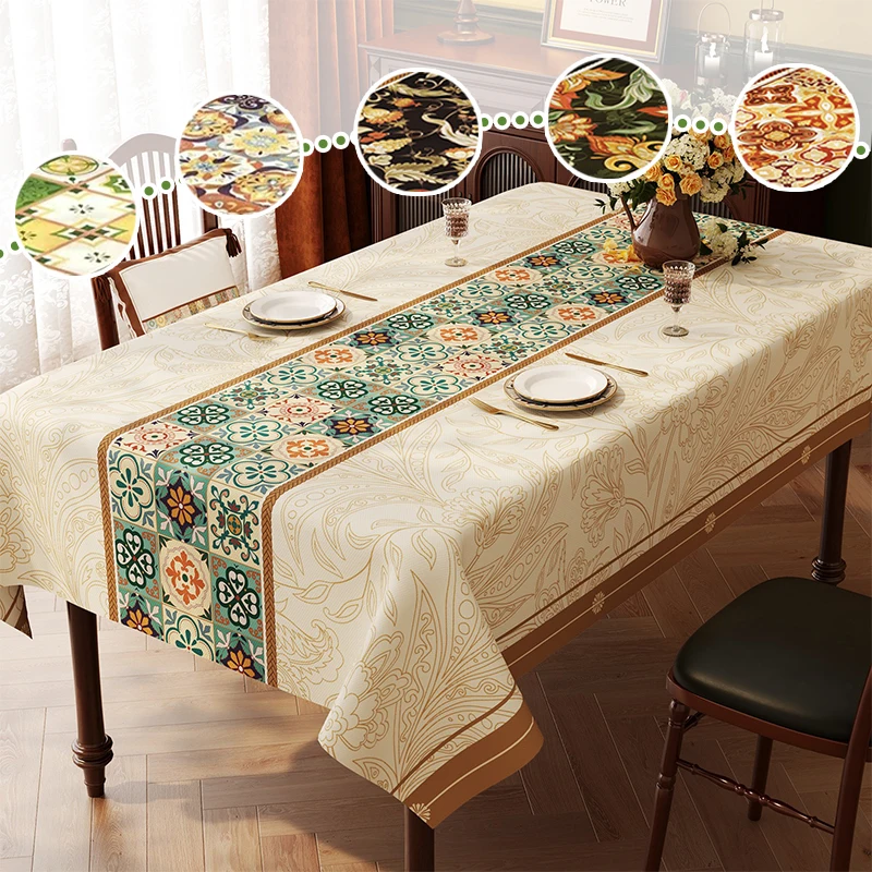 

New American Vintage Style Tablecloth Waterproof Oilproof Washable Heat Resistant for Kitchen Dining Coffee Table Home Decor