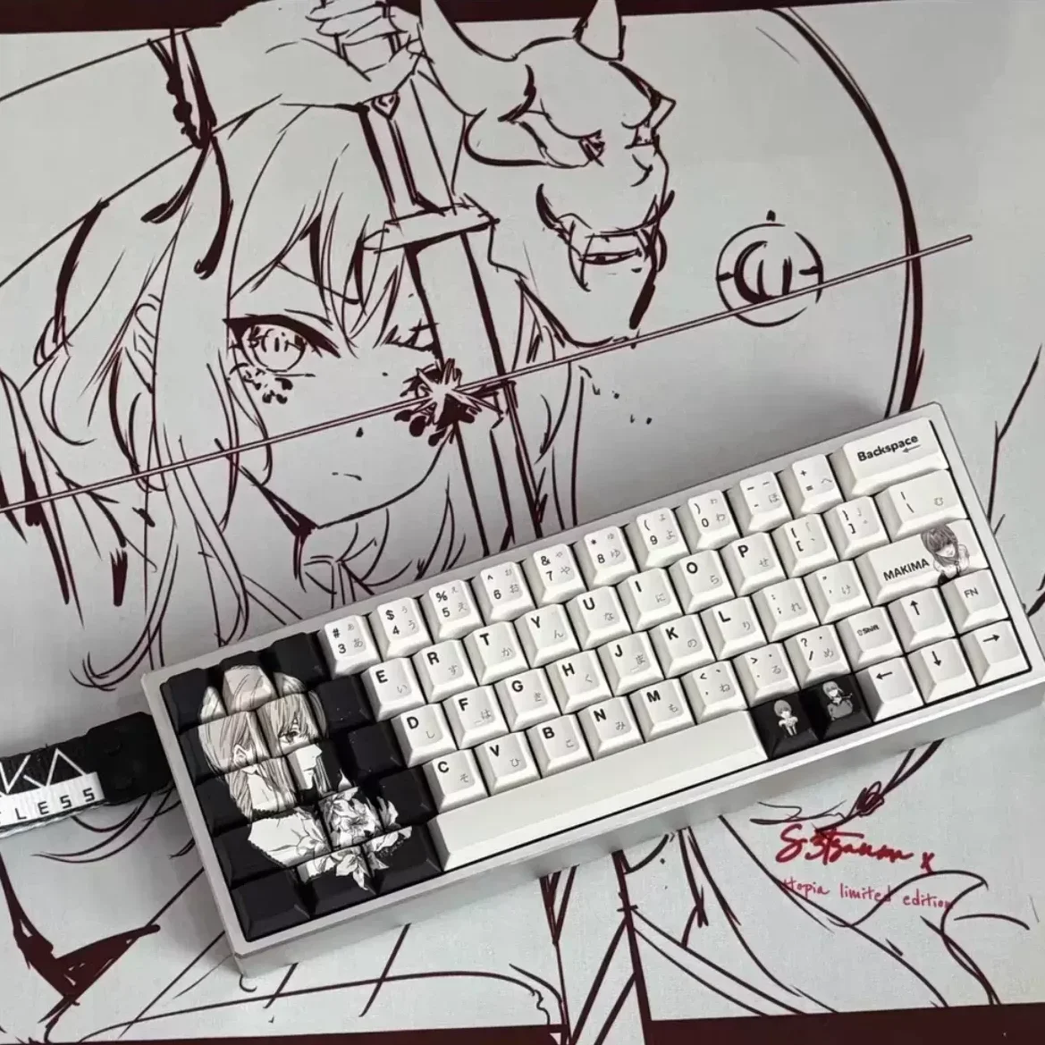 Chainsaw Man Makima Keycap 130 Key Pbt Five Sided Thermal Sublimation Cherry Height Mechanical Keyboard Personaliz Anime Keycap