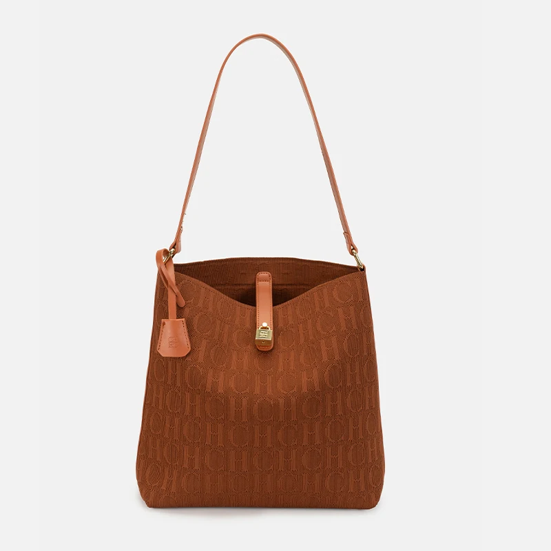 CH Carolina Herrera CH Monogram Bucket Bag Luxury Shoulder Bag Gold Lock Spacious Fashion Handbag Designer