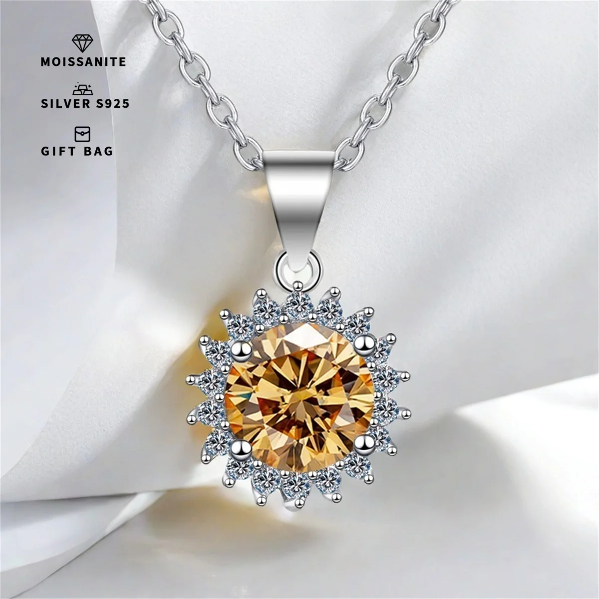 Champagne Sunflower GRA moissanite Pendant S925 silver Platinum plating Charm Party Wedding Pendants Necklace Women Jewelry