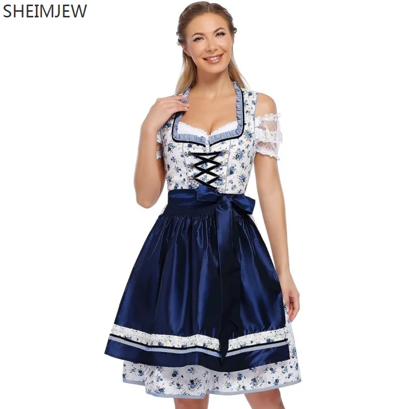 

New German Oktoberfest Costume Bavarian Ethnic Print Dress Carnival Party Bar Maid Cosplay Wear Stage Performance Costumes