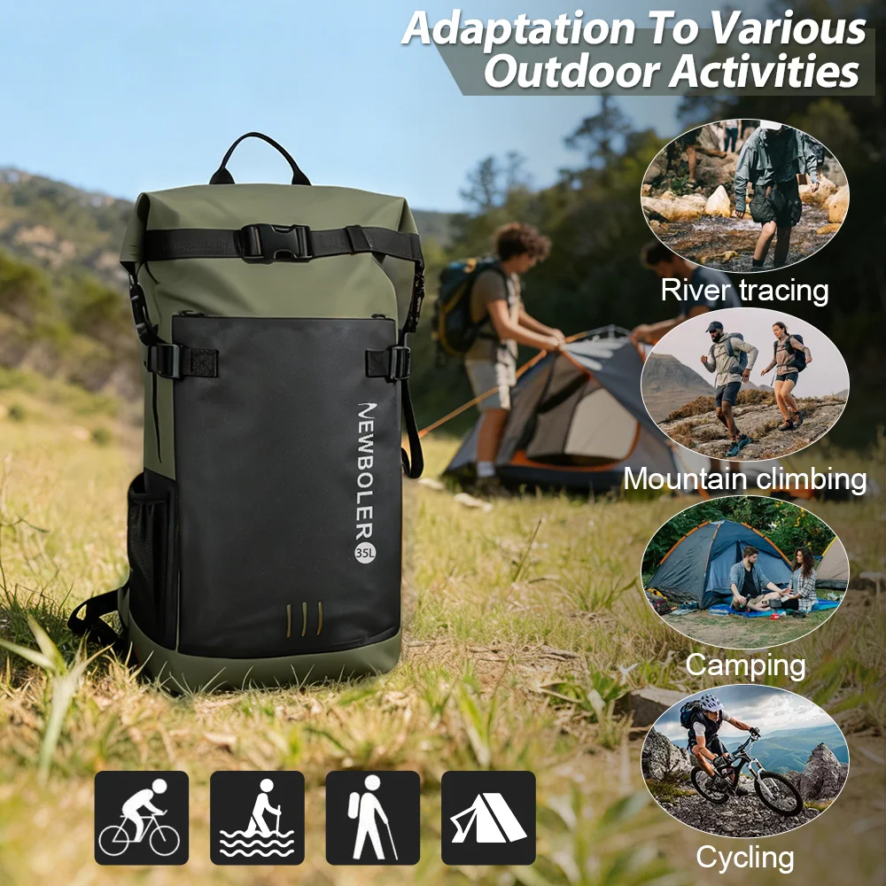 Schwimm-PVC-Packtasche, wasserdichter Rucksack für Damen und Herren, 35L, Schultertasche für Kajak, Trekking, Rafting, Surfen, Bootfahren – Detail 2