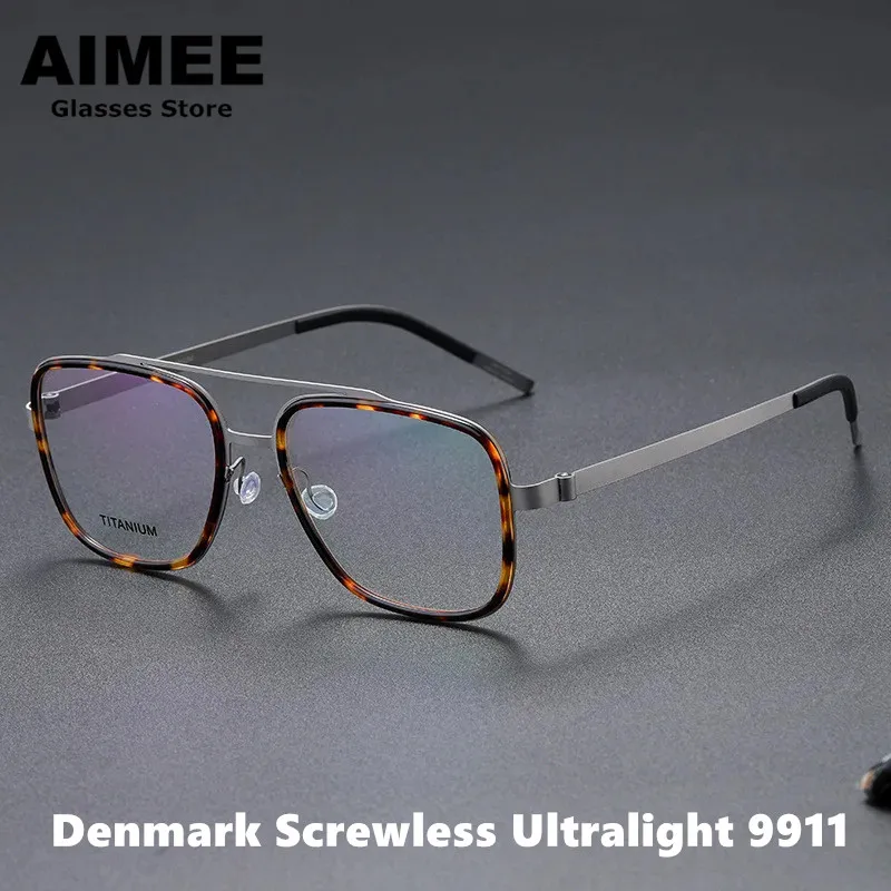 Denmark Brand Titanium Double Beam Glasses Frame Men Square Business Screwless Ultralight Eyeglasses Woman Trend Eyewear Gafas