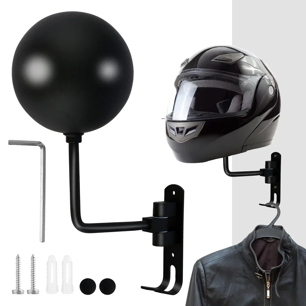 

Motorcycle Helmet Rack Wall Mount Stain Steel Holder 180 Rotation Hanger With Double Hook Bike Holder