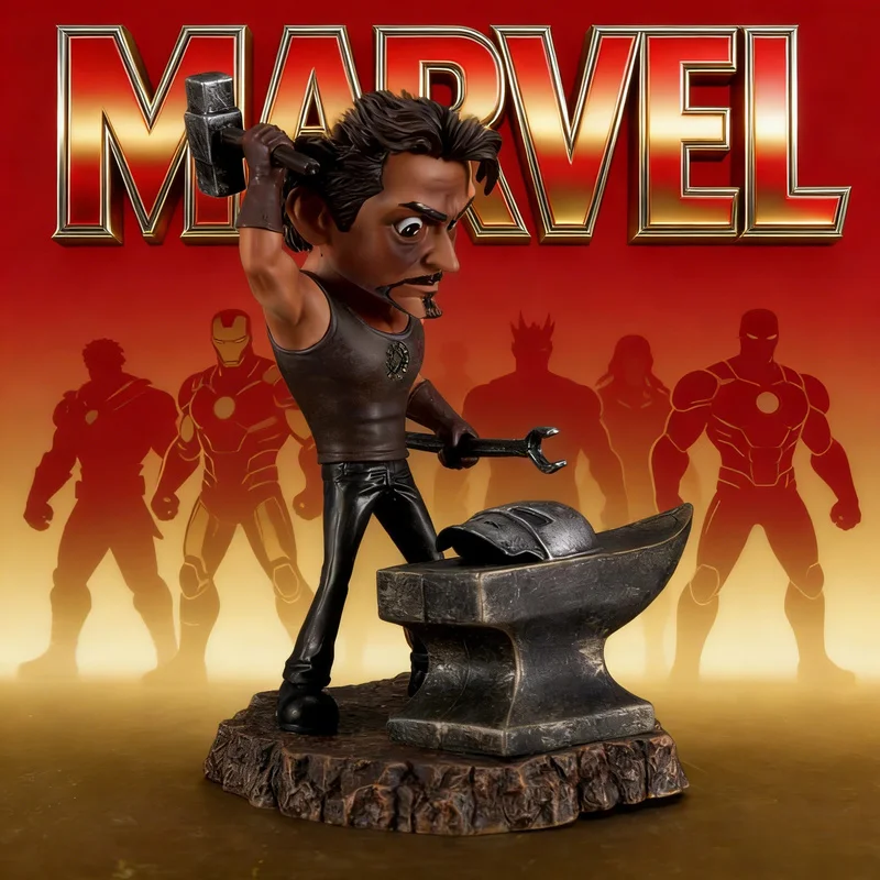 

Marvel Iron Man Tony Stark Q Version GK Figure Forge Style Collectible Statue Boxed Desktop Decoration For Avengers Fans