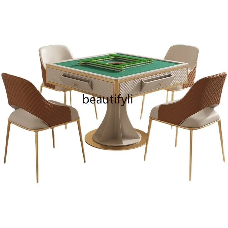 

Cream style mahjong table Rock slab dining table Light luxury Automatic silent dual-purpose multi-function table