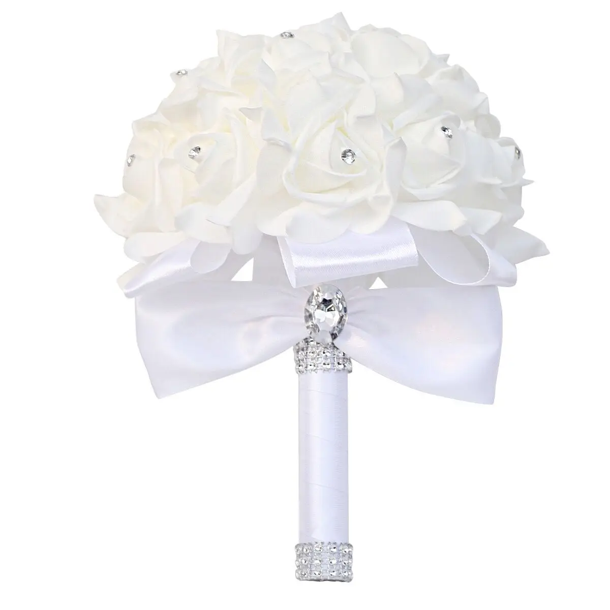 

Romantic White Wedding Bouquet Bride Bridesmaid Wedding Decoration Foam Flowers Rose Bridal Bouquet White Satin Holding S30