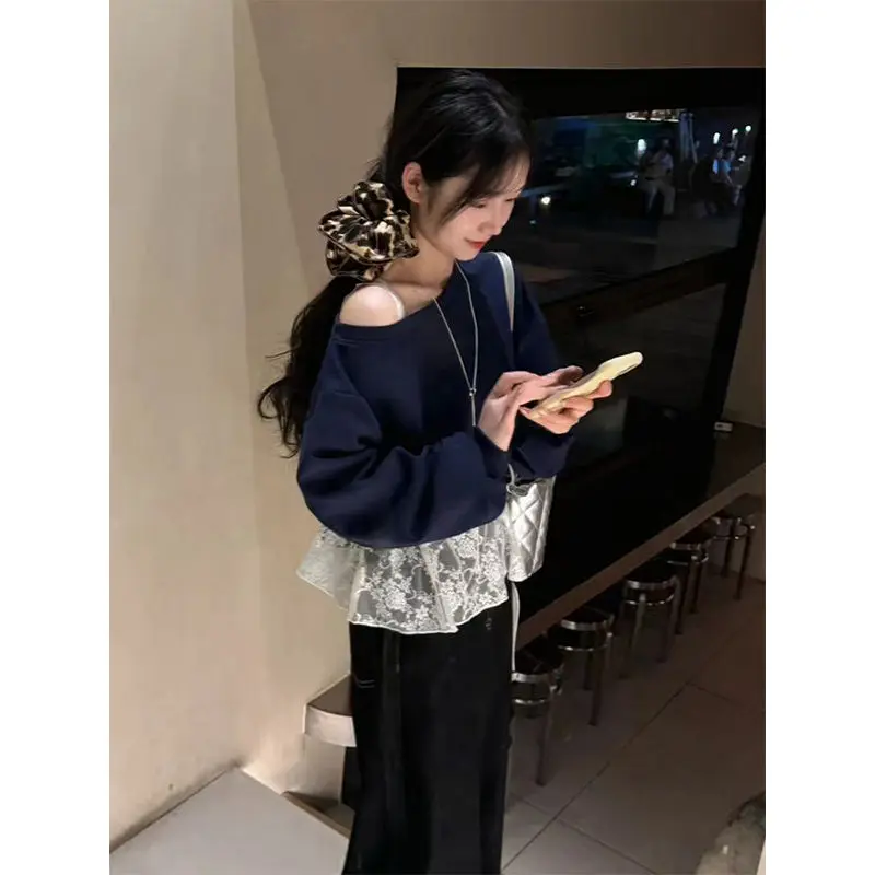 بلوزات النساء حجم كبير ملابس امرأة الجاكار ممزق مبطن ملابس منزلية الجرونج Strecth Bf المراهقين الصدام ثلاثي الأبعاد