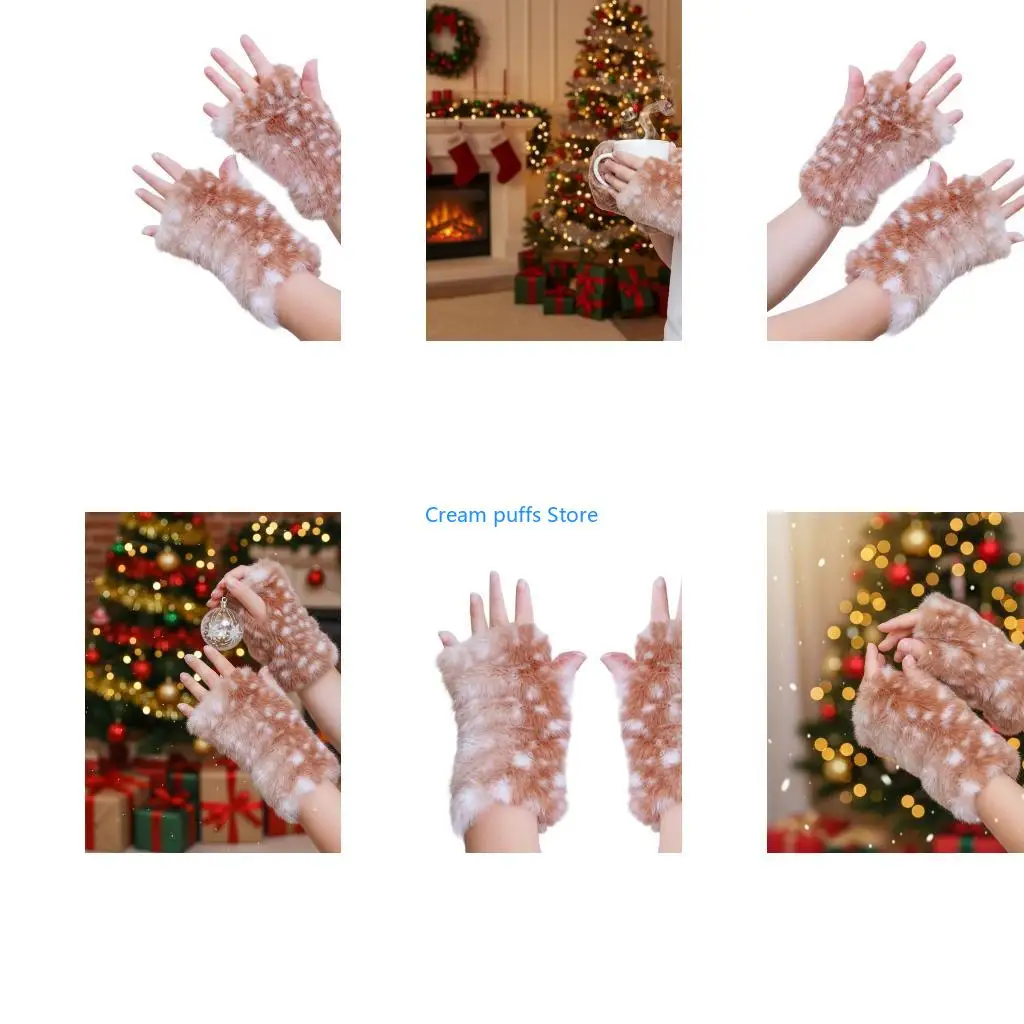 50LE Festive Gloves Insulated Plush Reindeer Design Family Sizes Holiday Gift Christmas Elk Cosplay