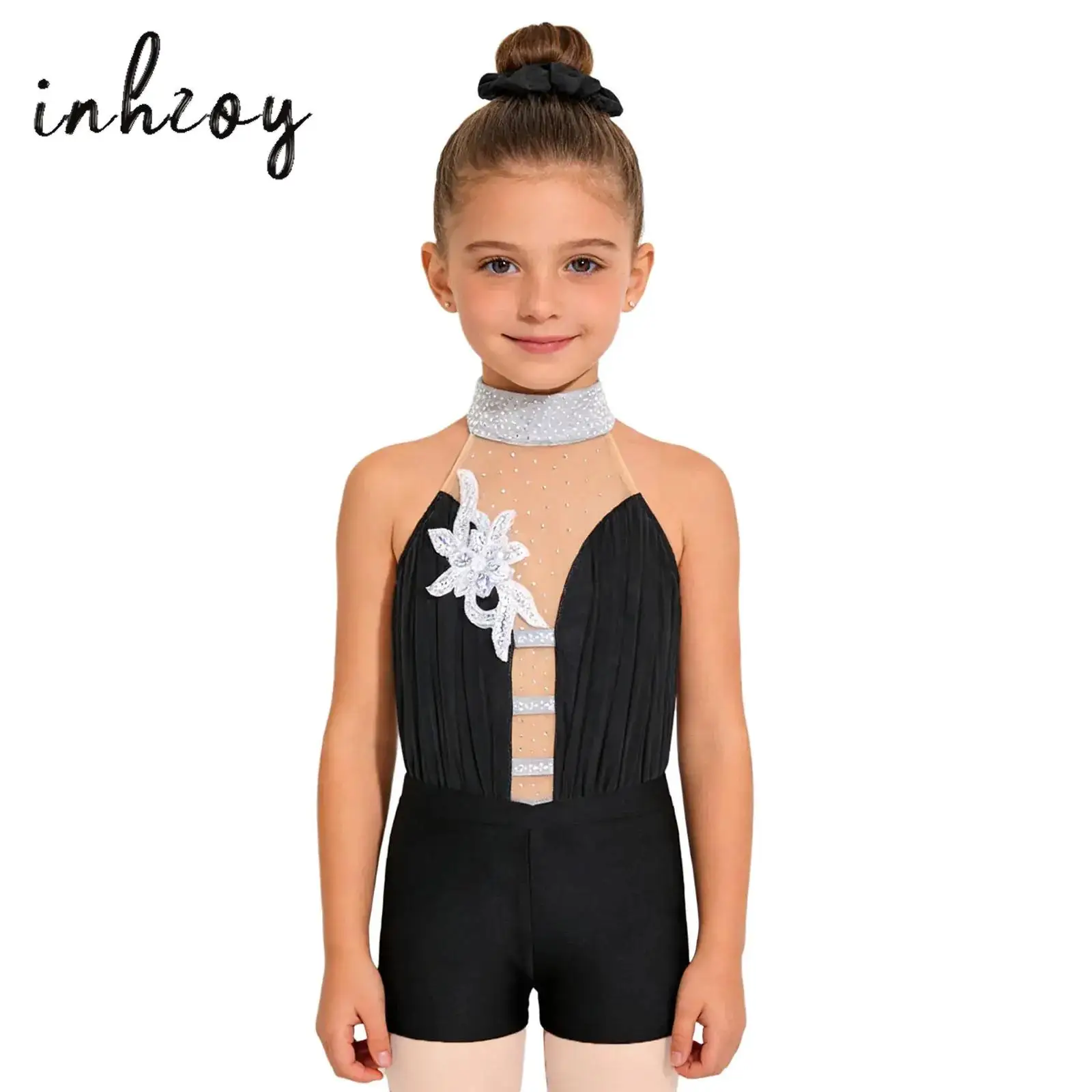 

Teens Girls Gymnastics Leotard Ballet Jersey Ballerina Dance Performance Costume with Shorts And Hairband Set for Acrobatics