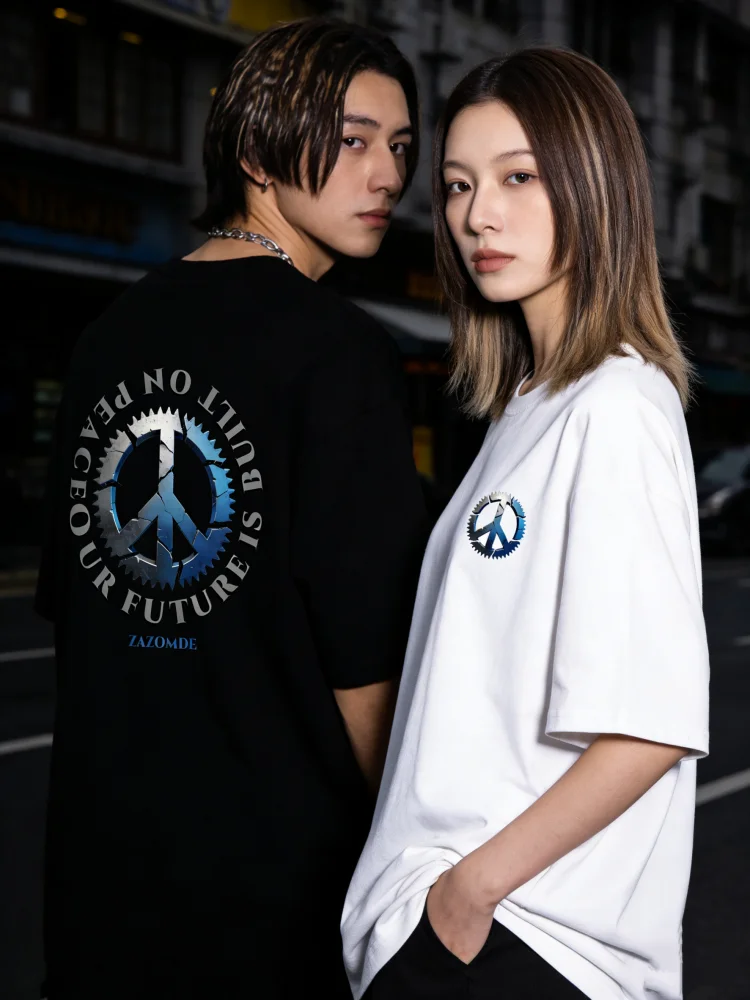 

ZAZOMDE Mens Short Sleeve Cotton Shirt With Peace Contemporary Design Style And High Quality Cotton Fabric Tshirts 2026 New