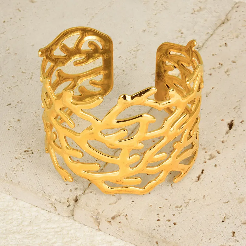 Gold Color Different Open Bangle Flower Branches Butterfly Leaf Stainless Steel Bracelets Bangles For Women Men Indian Jewelry image 2