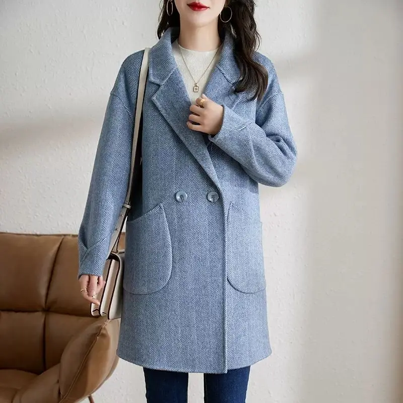 Coat Fashion Office Lady Long Sleeve Turn-down Collar High Street Single Breasted Lapel Collar Elegant Coats Top New