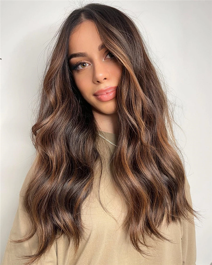 

26 Inch Dark Brown Lace Front Wig T-part Lace Straight Synthetic Wigs for Women Highlight Brown Lace Wig Pre Plucked Lace Front