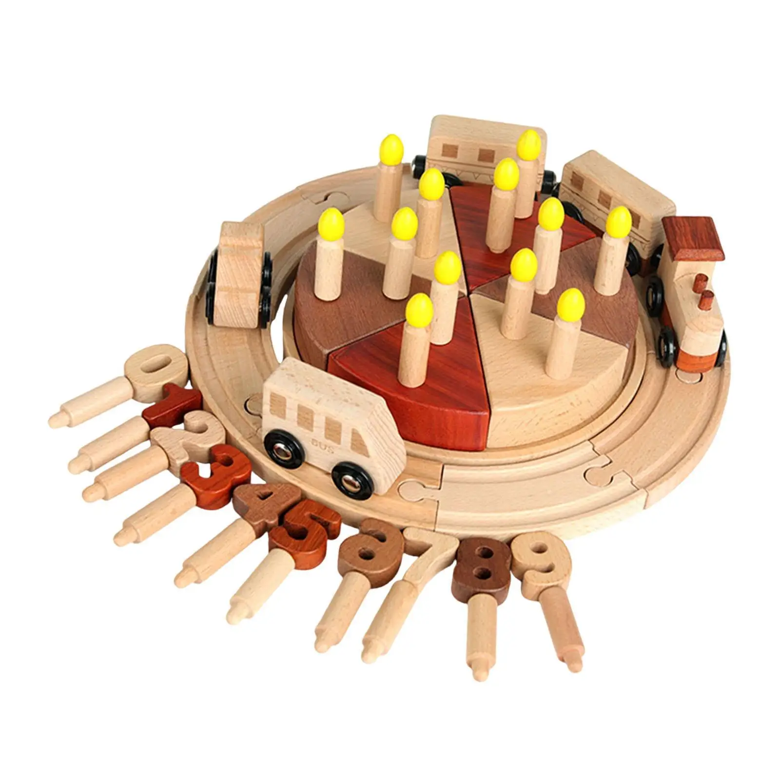 Wooden Birthday Cake Train Montessori Tea Party Toy for Party Children Kids