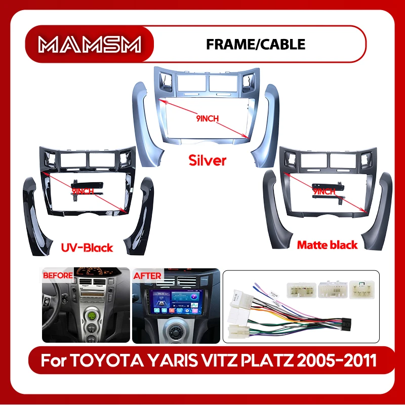 For Toyota Yaris Vitz Platz 2005 - 2012 9inch Car Radio Android Stereo audio screen multimedia video player cable Harness frame