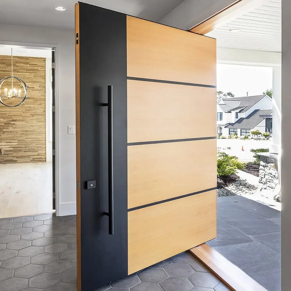 Household Large Hurricane Impact Resistant Security Pivot Door Atmospheric Wood Grain Color Manual Aluminium Revolving Doors