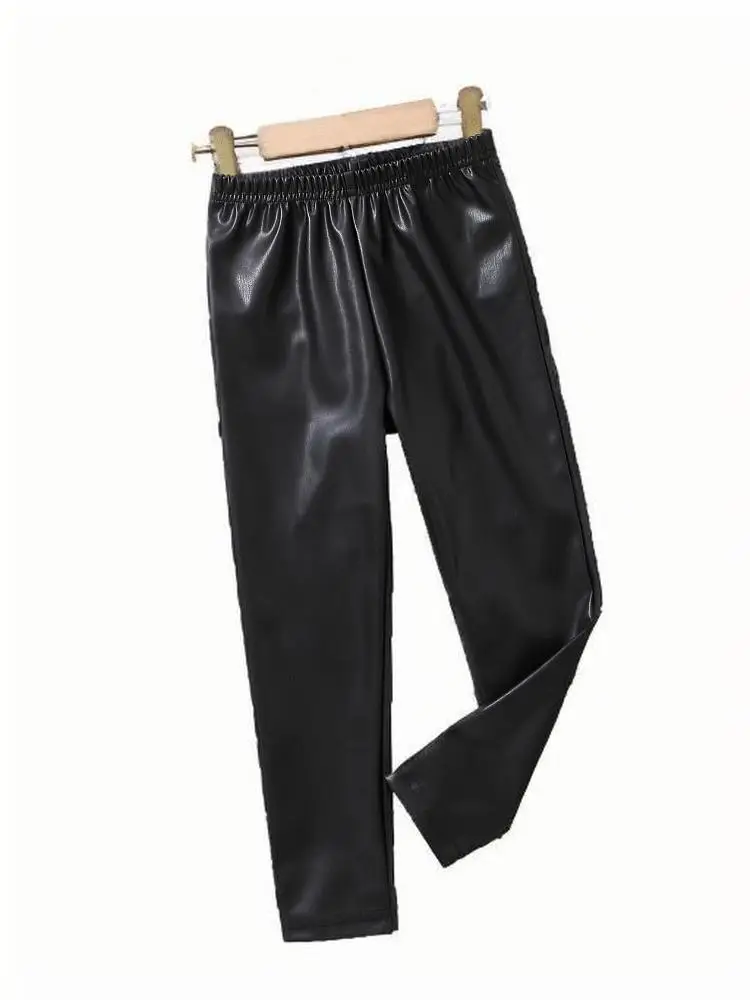 

New autumn and winter European style children's leather pants with fashionable base and warm pants