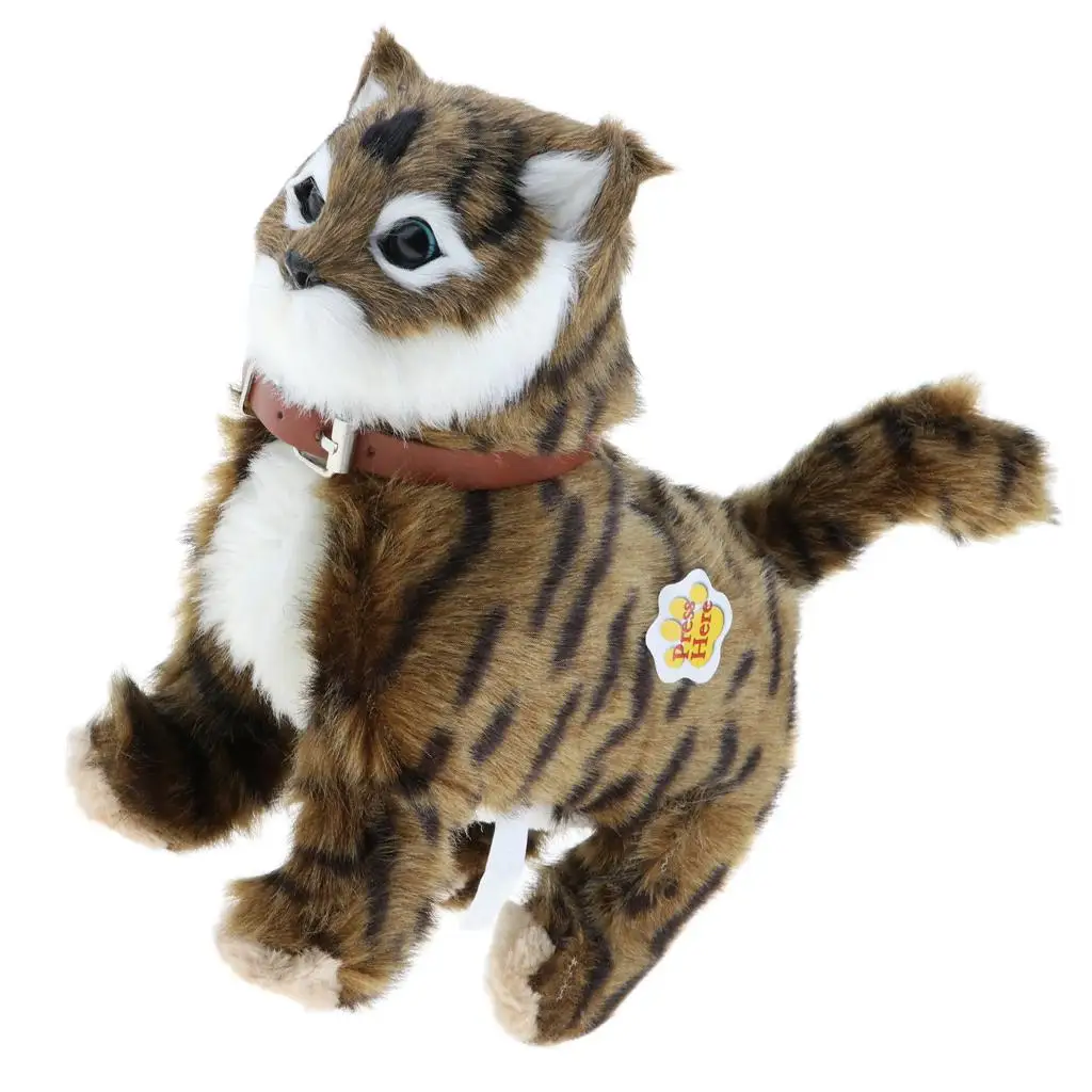 Meow Wagging Electronic Animal Toy Plush Cat Toy Stuffed Toy Children Gifts Brown