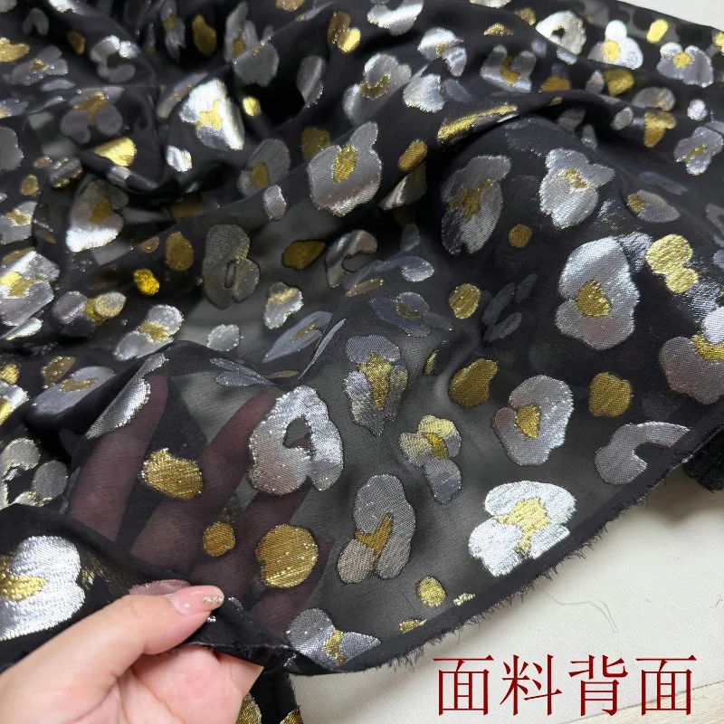 Black, Silver and Gold Leopard Print Silk Cheongsam Dress Mulberry Silk Satin Fabric