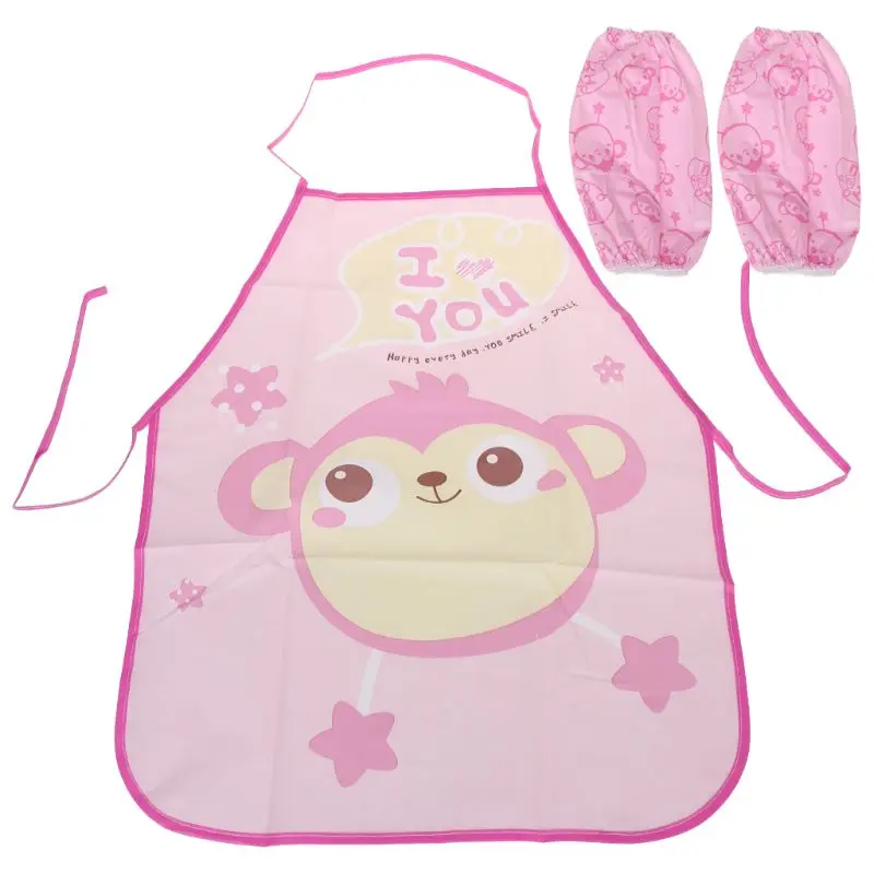 Kids Art Smocks Adjustable Kids Apron with Owl Elephant Chicken Monkey Print with 2 Sleeves for Age 2-5 Years Zoo Theme