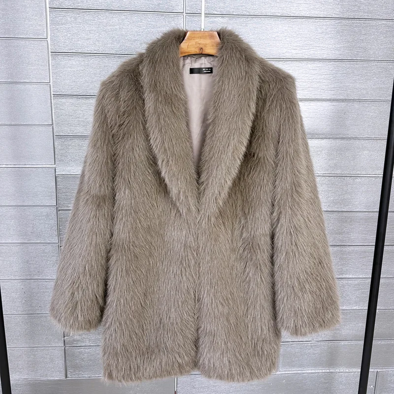 Women Faux Fox Fur Coat Y2k Jacket Turn Down Collar Coats Outwear Maxi Open Stitch Loose Thick Warm Fur Jackets Autumn Winter