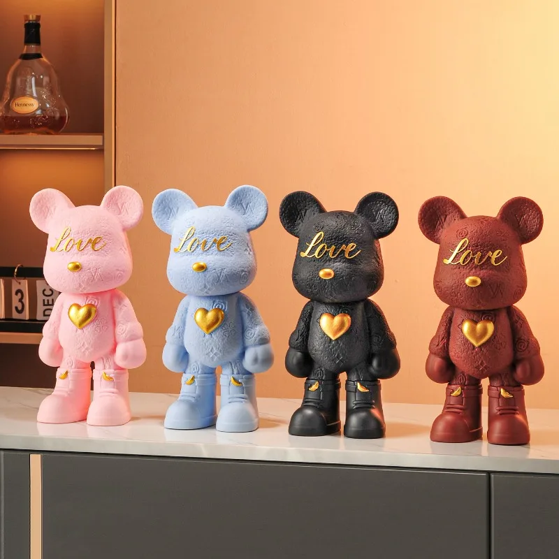 Love Bear Light Luxury High Beauty Trendy Play Ornament, Teddy Bear Statue Love Bear Living Room Wine Cabinet Home Decoration