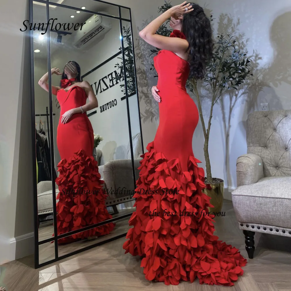 Sunflower Sweetheart Sleeveless Evening Dress 2023 Slim Crepe Prom dress Ruffles Mermaid Floor-Length Pary Dress Sweep Train