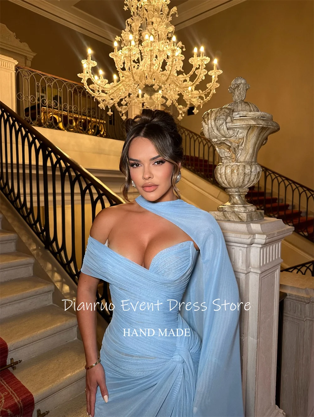 Dianruo ワンショルダーケープドレープイブニングドレス A ライン恋人 Vestidos デ フェスタシフォンプリーツウエディングドレス 2025 カスタマイズ