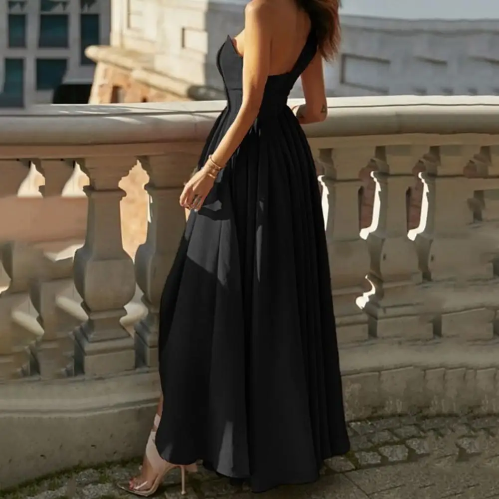 Beautiful Women Dress Ankle Length Summer Dress Chest Wrapped Women Asymmetric Pleated Hem Evening Dress  Dressing Up