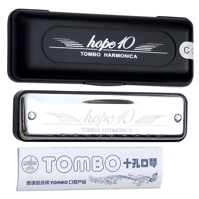 Tombo Harmonica Diatonic Hope 10 Blues Harp 20 Tones Stainless steel Cover Mouth Organ Armonica Professional Musical Instruments