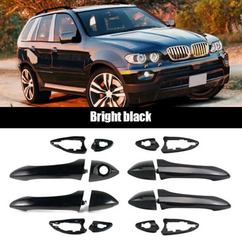 

2Pair Door Handle Kit Car Door Handle Accessories Front Or Rear Left & Right Bright Black For BMW X5 E53 2000-2006