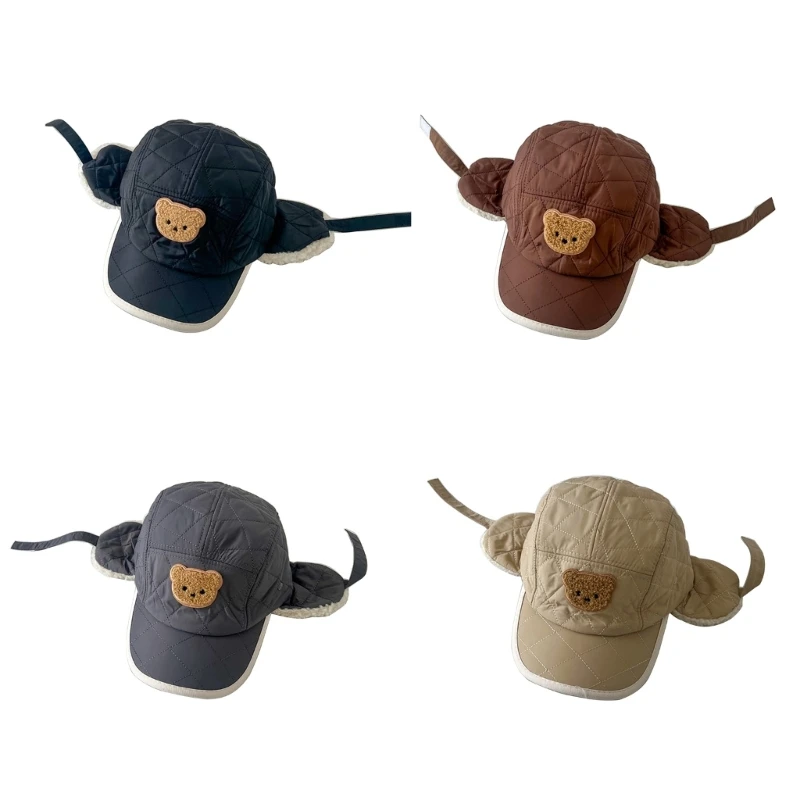 Winter Children's Hat Little Bear Checkered Lei Feng Hats Boys Girl Thicked Cotton Ear Protections Duck Tongue Caps QX2D