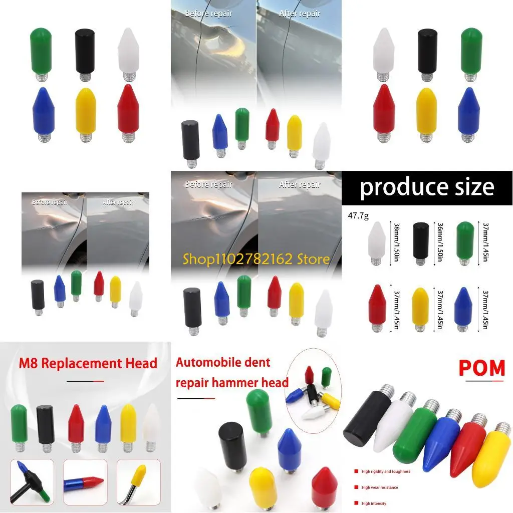 

547B 6pcs Sheet Metal Dents Repair Hammer Head Replacement Car Body Dents Repair Leveling Pen Head Dents Repairing Tapping Head