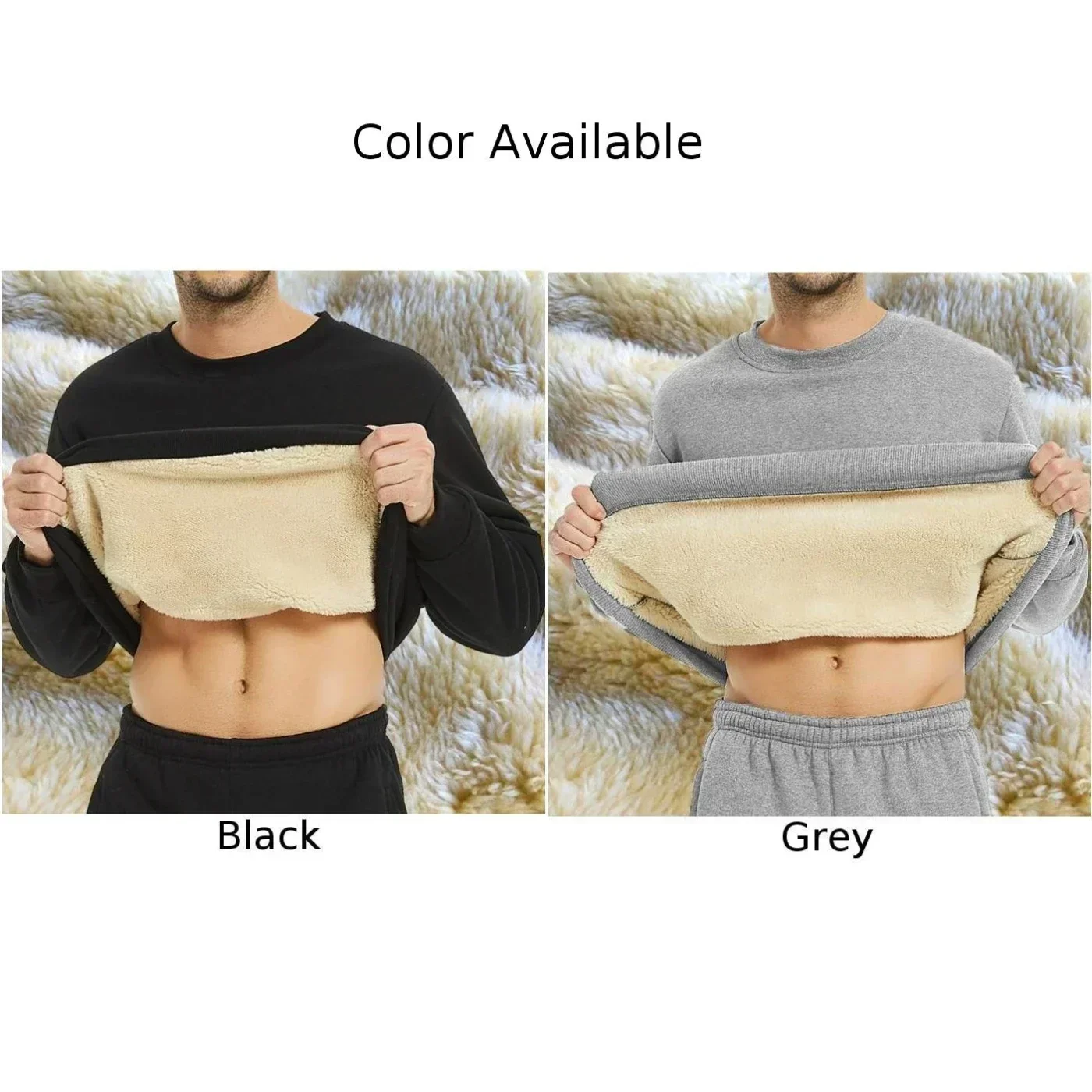 Men\'s Winter Warm Fleece Lined T Shirt Thick Crew Neck Solid Basic Pullover Sweatshirt Thermal Comf Underwear Tops Clothing