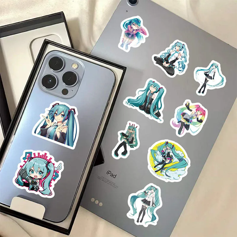 100PCS Hatsune Miku DIY Cartoon Stickers Phone Trunk Refrigerator Waterproof Anime Stickers Anime Figure Image Toys Sticker Gift