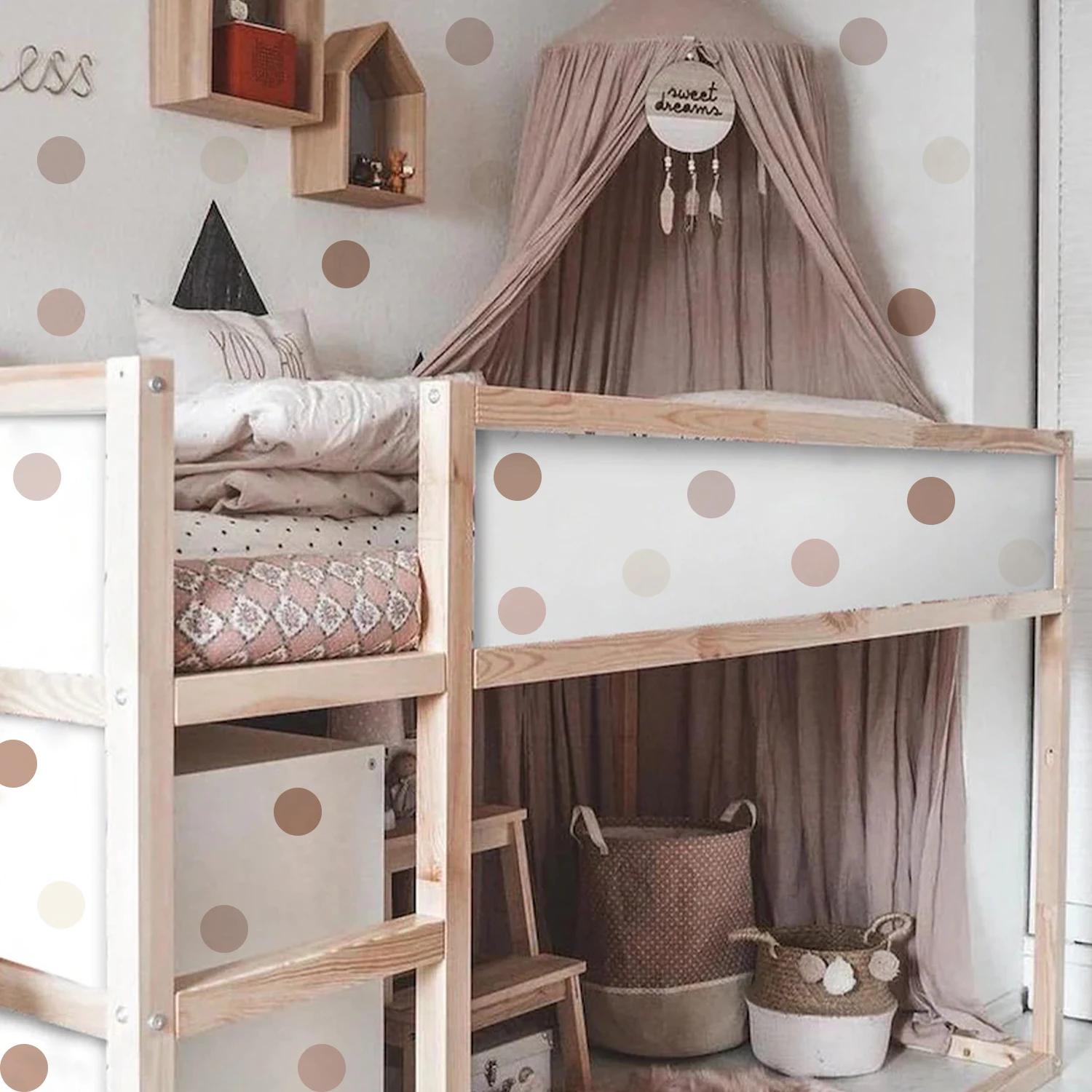 Boho Cartoon Polka Dots adesivi murali per la camera dei bambini Baby Girl Boys Room Decoration Wallpaper Nordic Nursery Vintage decalcomanie