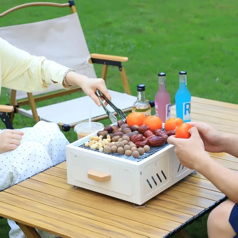 Portable Square Charcoal BBQ Grill For Camping Backyard, Drawer Type Easy Clean Barbecue Stove For Outdoor Tea Cooking