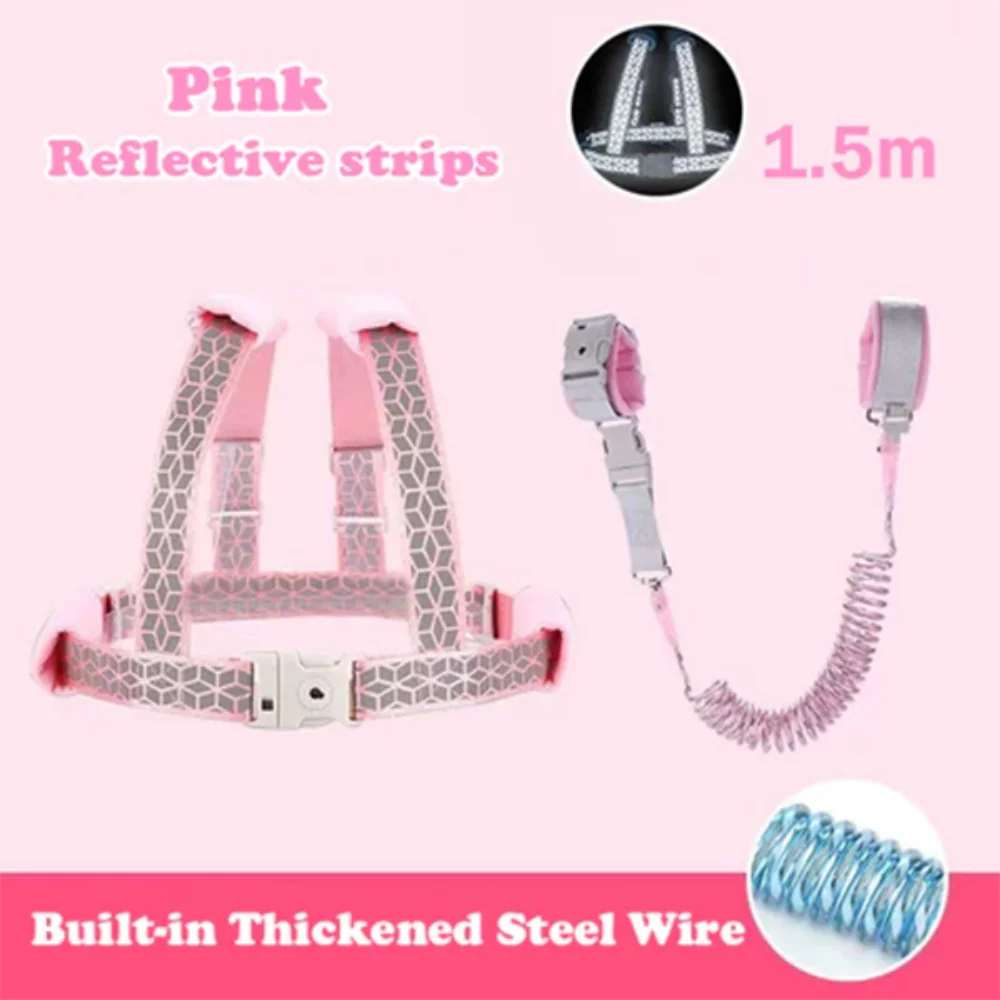 

Steel Wire Toddler Harness Leashes Breathable 2 in 1 Adjustable Anti-lost Wrist Link Band Comfortable Soft Baby Leash Strap