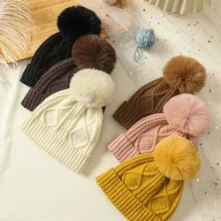 Baby Boy Hat Cute Pompom Baby Cap Beanie Autumn Winter Warm Knitted Children Girls Hats Solid Hairball Elastic Kids Caps Bonnet