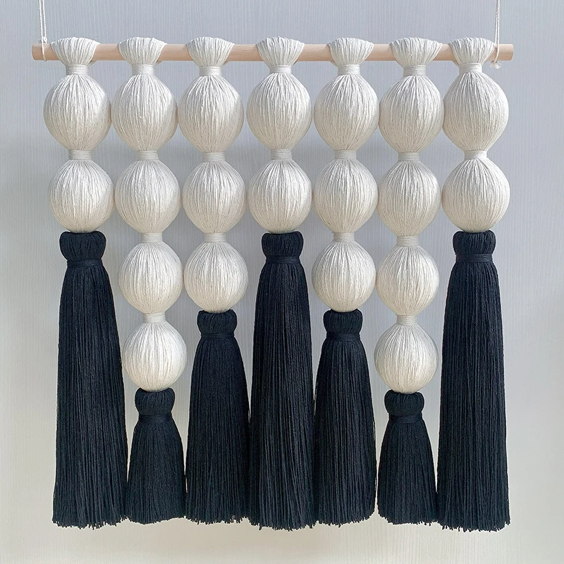 Modern Cotton with Wooden Pole Tapestry Sphericity Ball Bubble Macrame Wall Art Hanging Living Room Art Wall Decoration for Home