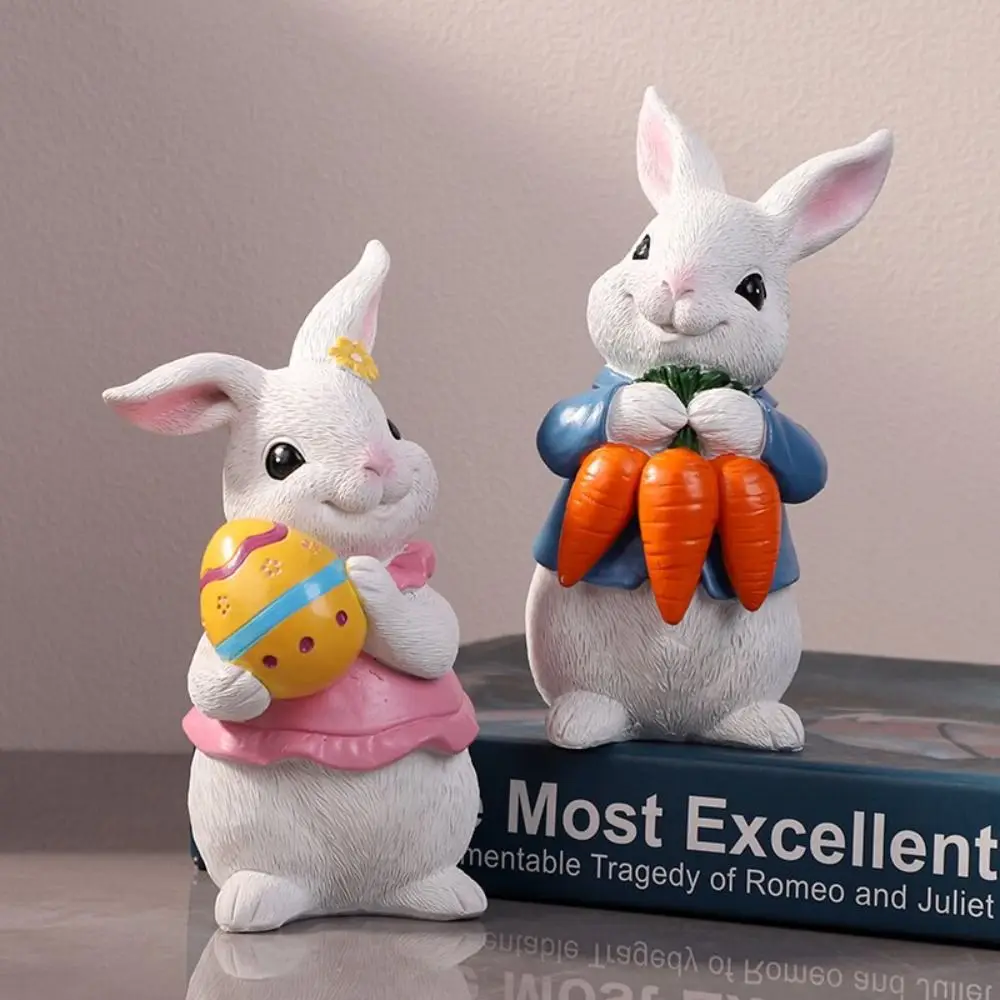 1/2pcs Garden Decoration Resin Easter Rabbit Figurine Cute Handicraft Bunny Statue Cartoon Simulated Rabbit Model Coffee Shop