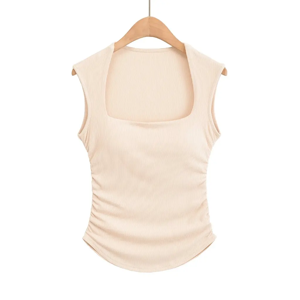 

Женский двухслойный жилет с квадратным воротником Sweet Spice Girl, стиль Pure Desire, новый дизайн, на груди, плотный плиссированный топ