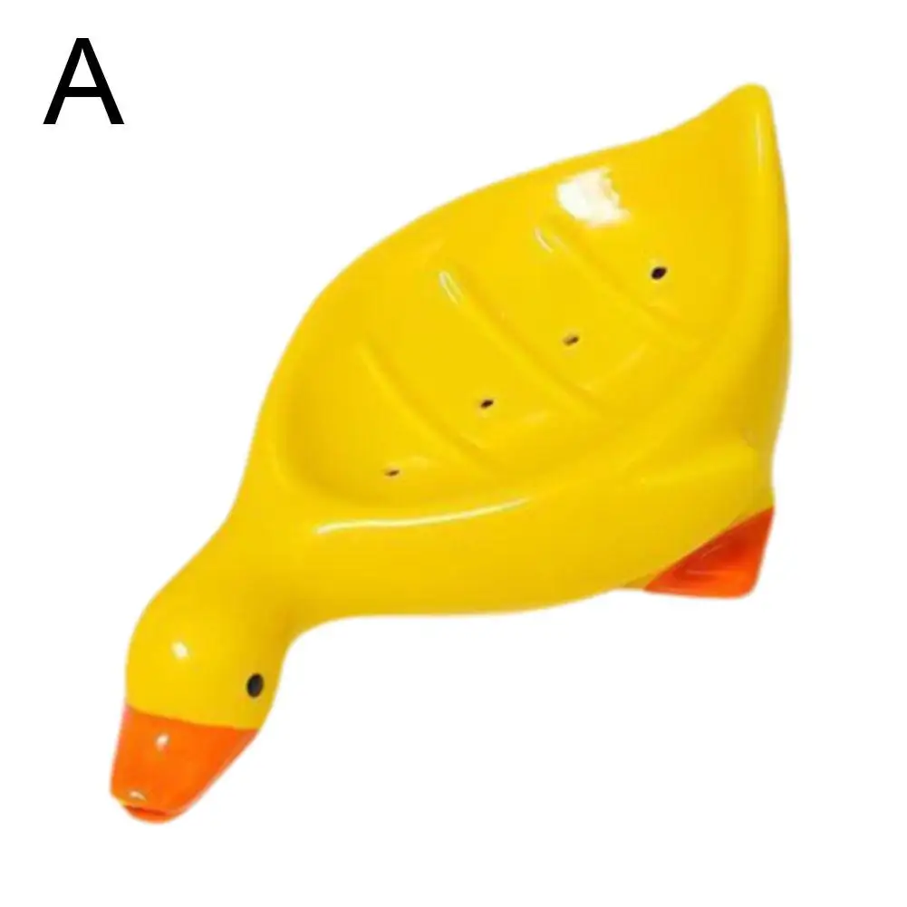 Yellow Duck Shape Soap Box Self-draining Soap Rack Mini Butter Glass Lid Ceramics Dish Soap Tray For Shower Bathroom Kitche B0X3