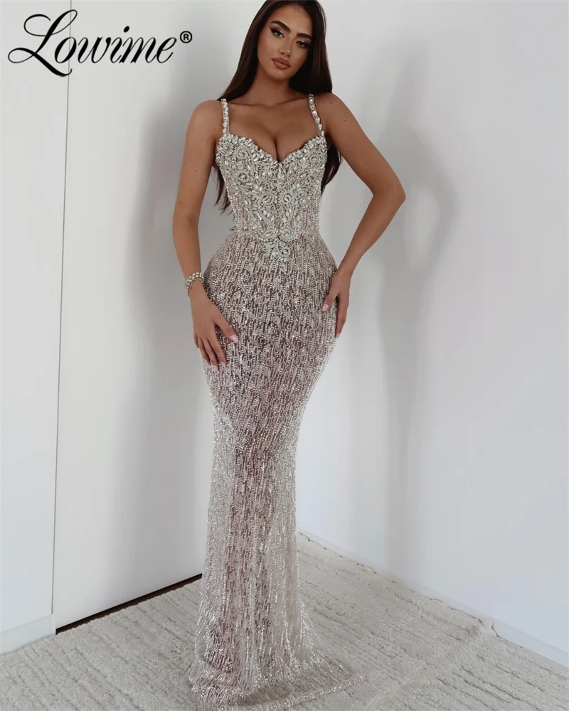 2024 Robes De Soirée Crystals Spaghetti Straps Prom Dress Arabic Party Bespoke Occasion Dresses Shiny Beads Evening Gowns Custom