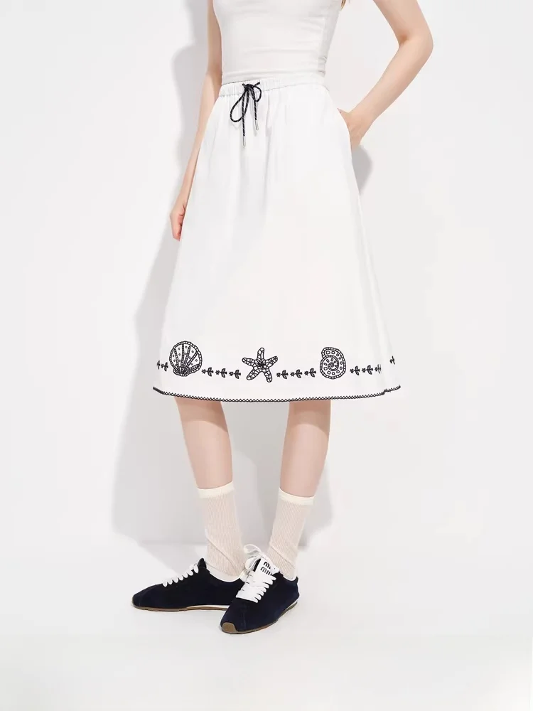 

Юбка с высокой талией и вышивкой для женщин, весна 2026, новая коллекция, ретро, цветные блоки, А-силуэт, хлопок/нейлон