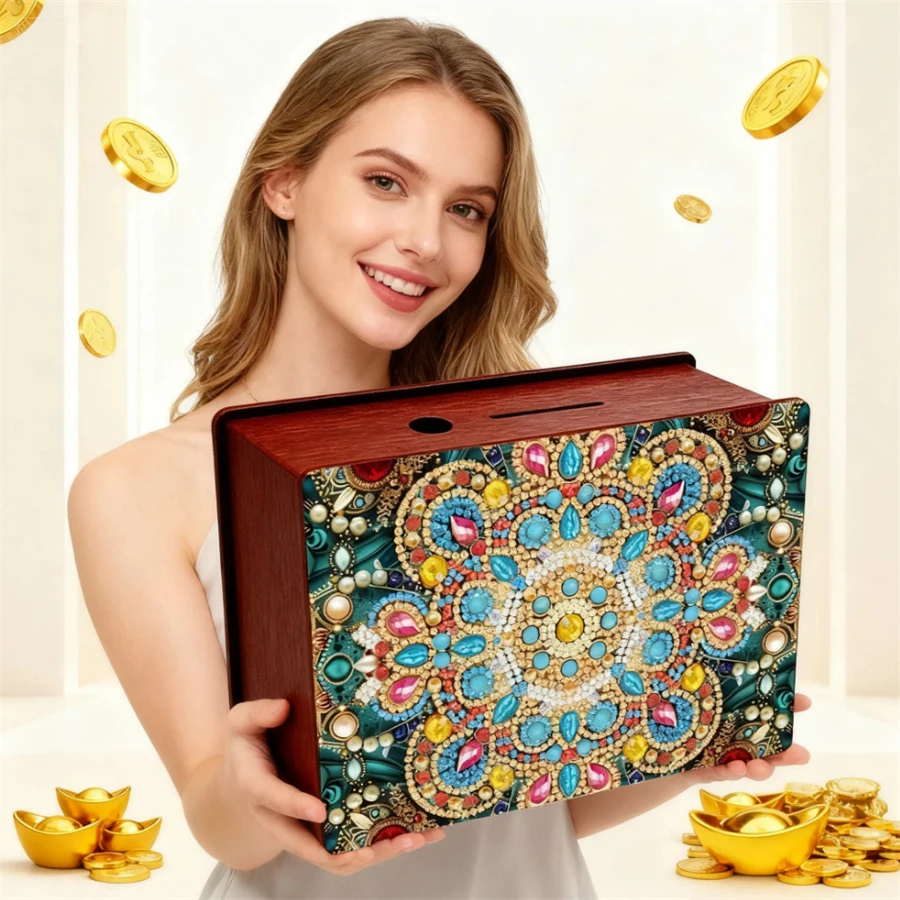 

Flower Table Top Diamond Painting Money Box Coin Bank Desktop Diamond Art Kits Diamond Painting Change Holder Case Decors