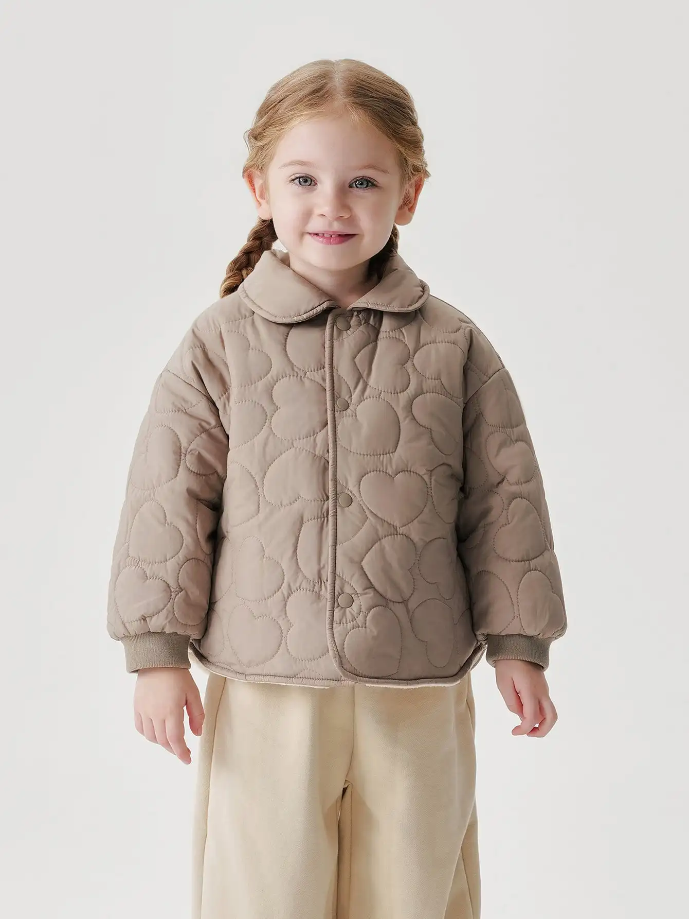 MARC & JANIE Girls Love Quilted Lapel Jacket Warm Polar Fleece Coat Button Outerwear 241018