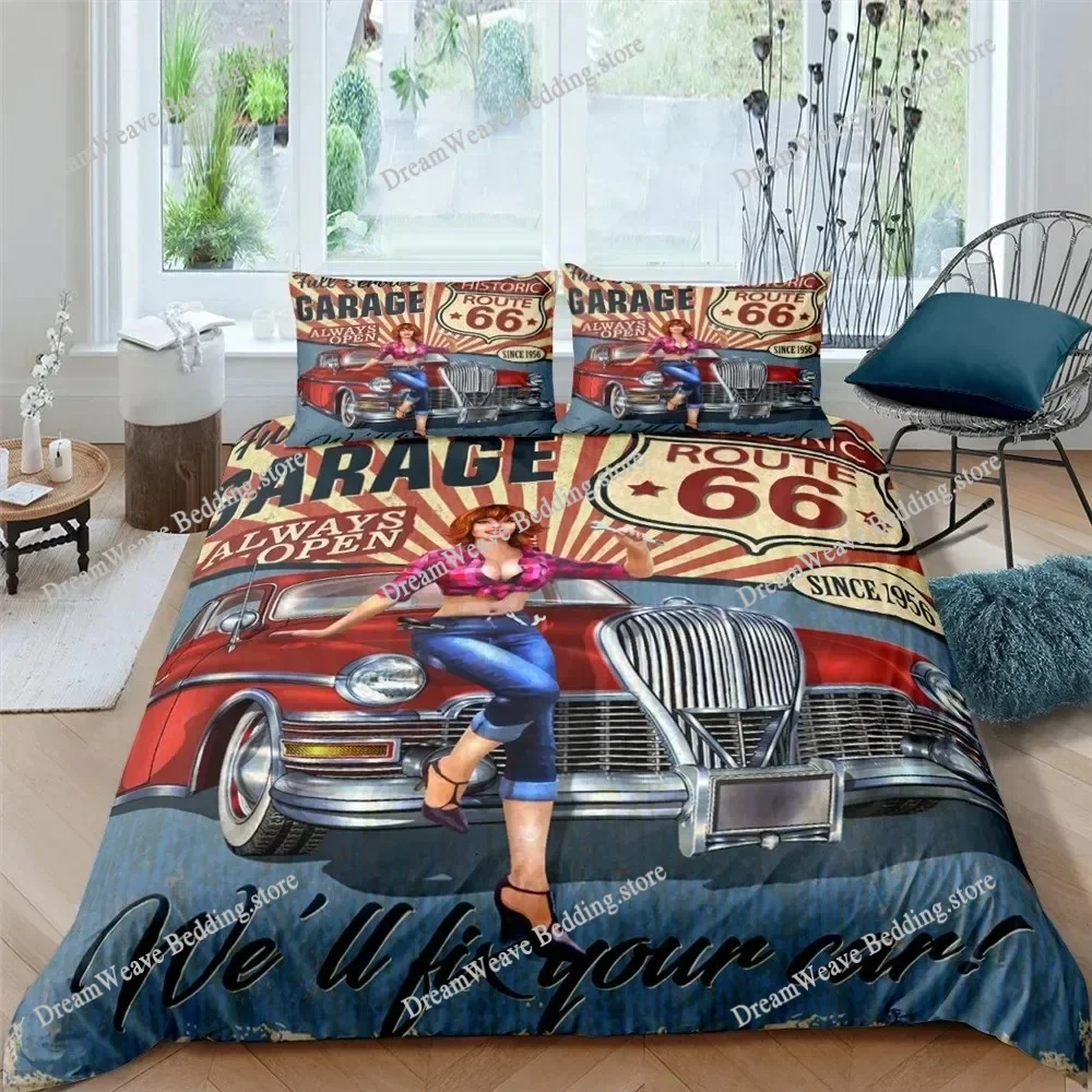 

Fashion 3d Bedding Set U.S. Route 66 Quilt Cover Motorcycle Duvet Cover Set For Kids Teens Luxury Home Textile Luxury Gift
