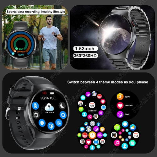 Imagen 2 del producto Reloj Inteligente para Hombre, Pantalla AMOLED de 1.52 Pulgadas, Frecuencia Cardíaca, Llamadas Bluetooth, Resistente al Agua IP68, Reloj Inteligente Masculino 2025 para HUAVVEI GT-4 Pro